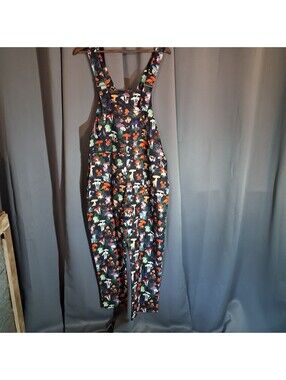 La Soul Fashion Black Mushroom Print Overalls Large